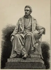 Adolphe Quetelet (1796-1874). Radierung nach der Statue von Charles Fraikin. Das Standbild steht heute vor der Königlichen Akademie der französischen Sprache und Literatur, Brüssel.